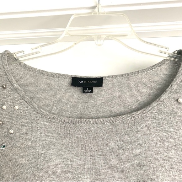 AB Studio Gray Long Sleeve Sweater Pearl Sparkle S - Picture 4 of 9